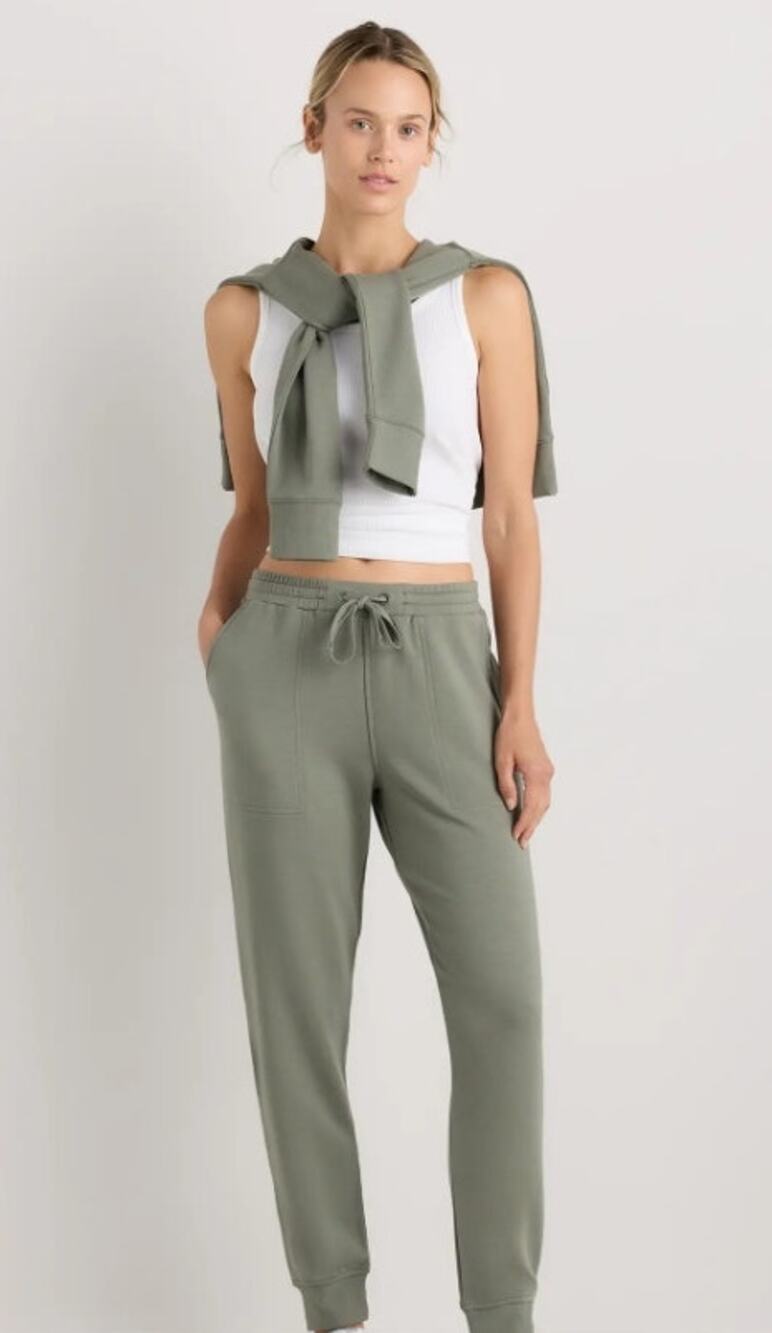 Quince SuperSoft Fleece Zip Hoodie Joggers Set Smoked Thyme Green Medium NWT